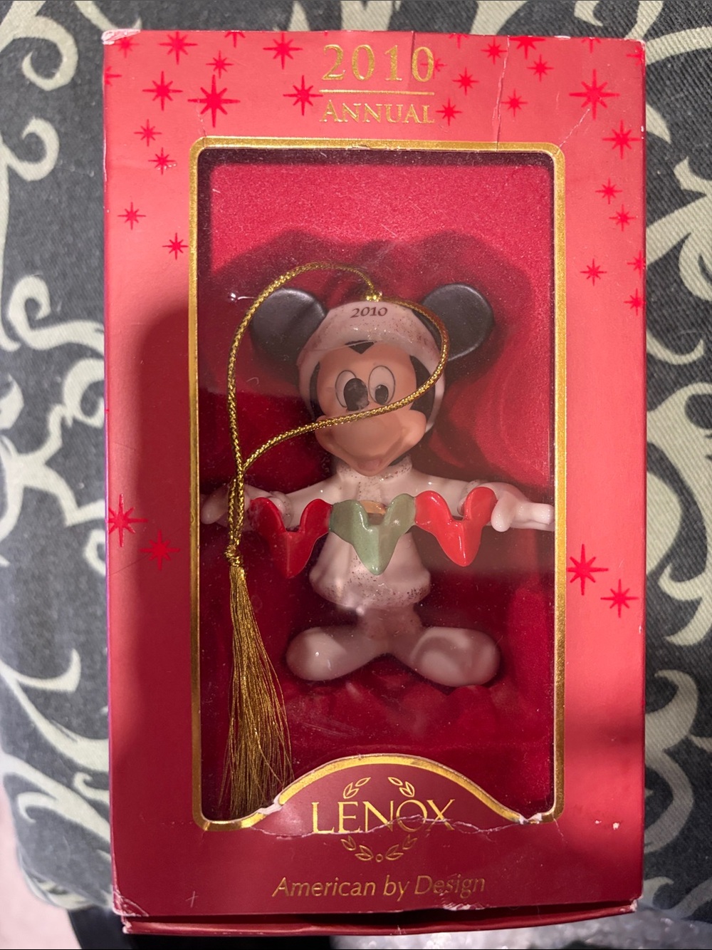 Lenox Mickey Mouse Holiday Ornament in Red, Black, Green, Gold